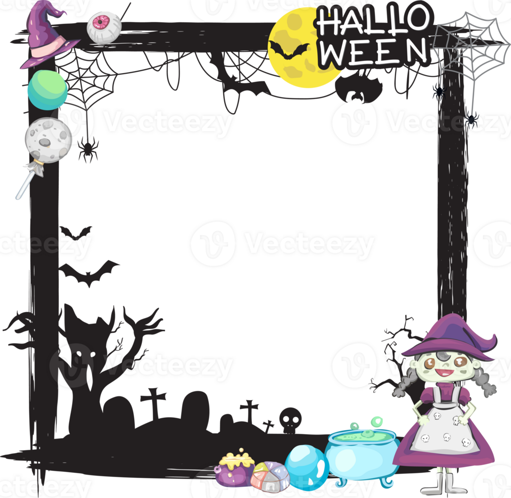Halloween scary frame on transparent background. png