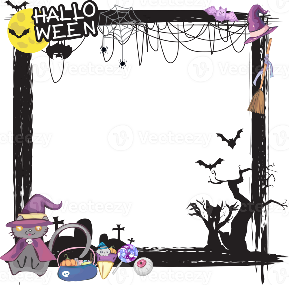 Halloween scary frame on transparent background. png