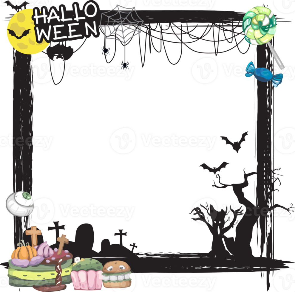 Halloween scary frame on transparent background. png