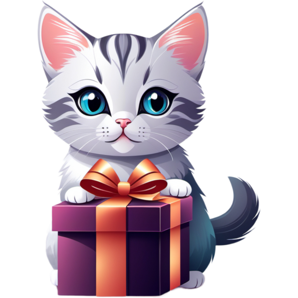 Cute cat holding gift box. AI Generative png