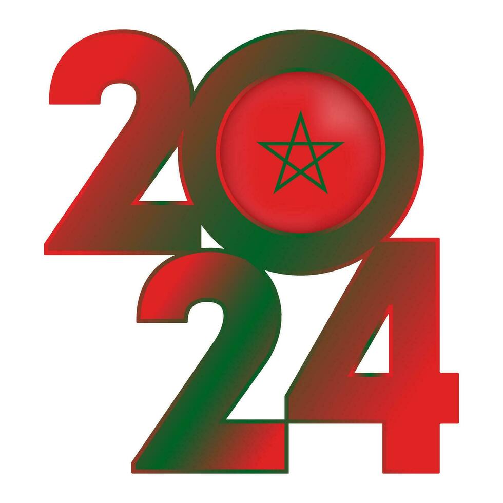 Happy New Year 2024 banner with Morocco flag inside. Vector illustration.