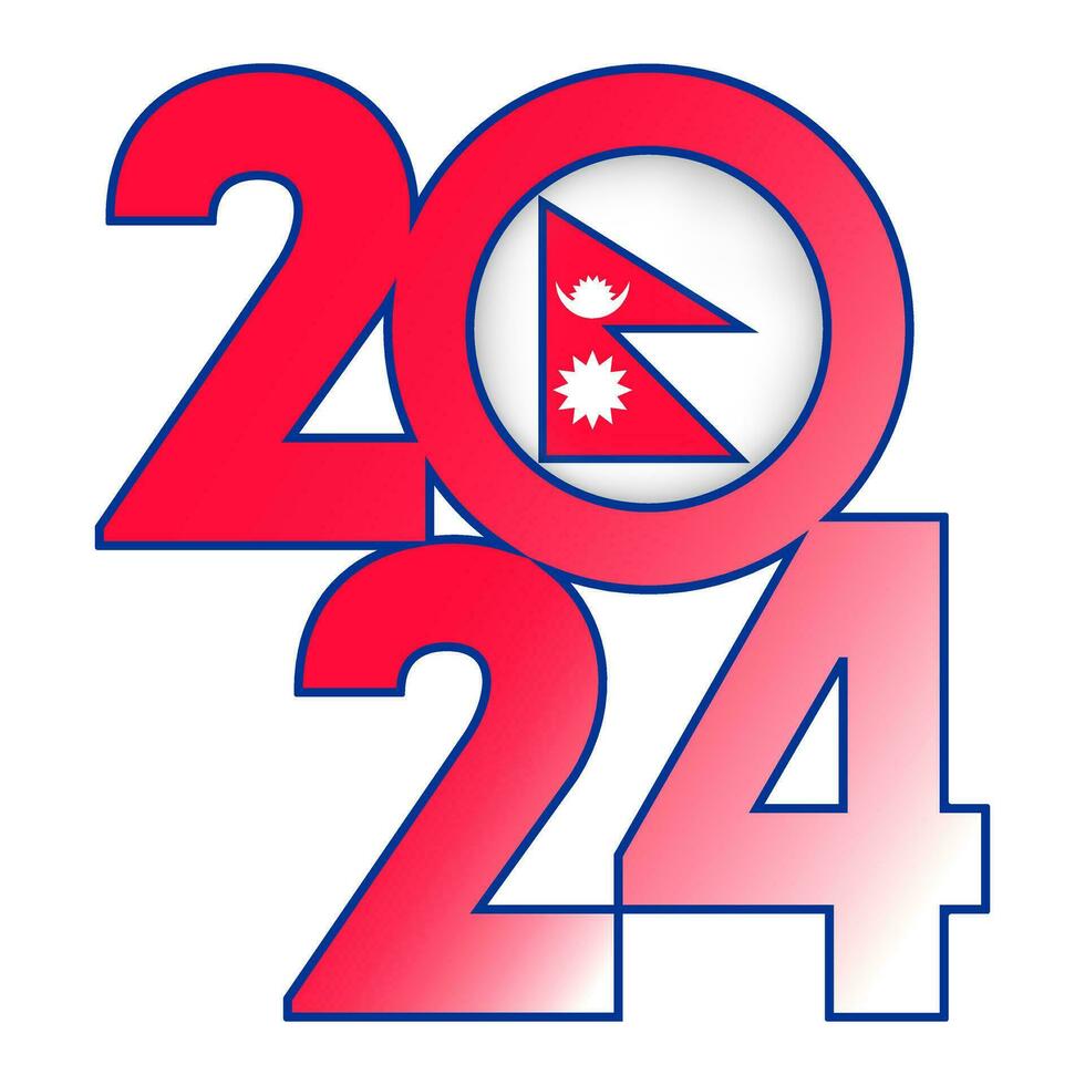 Happy New Year 2024 banner with Nepal flag inside. Vector illustration.