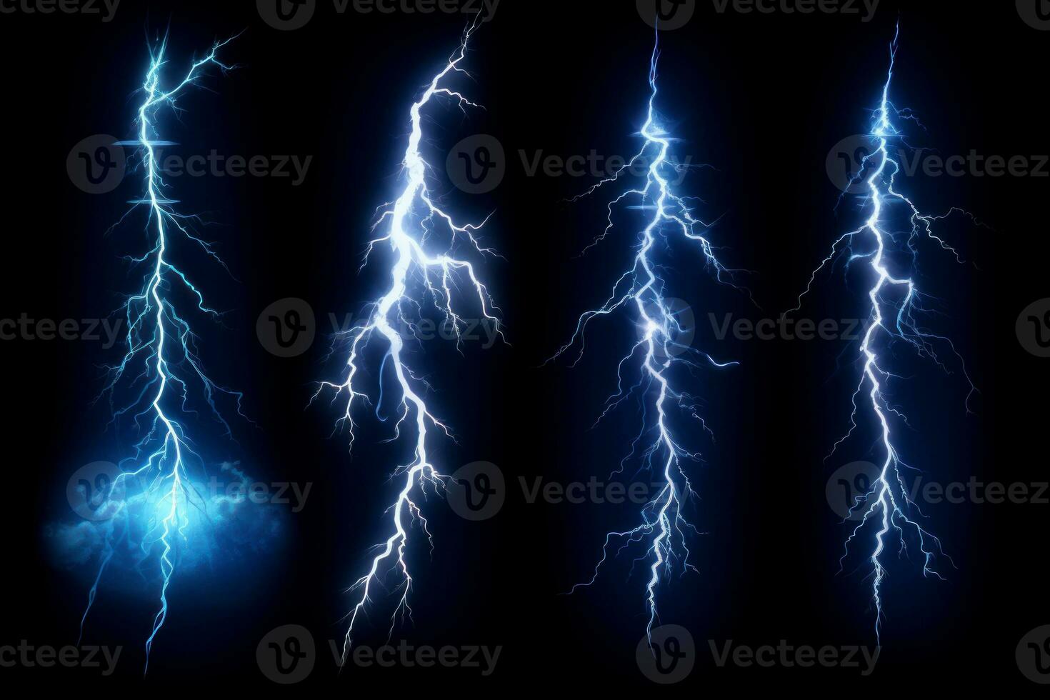 Thunder set on dark background. Ai generated. photo