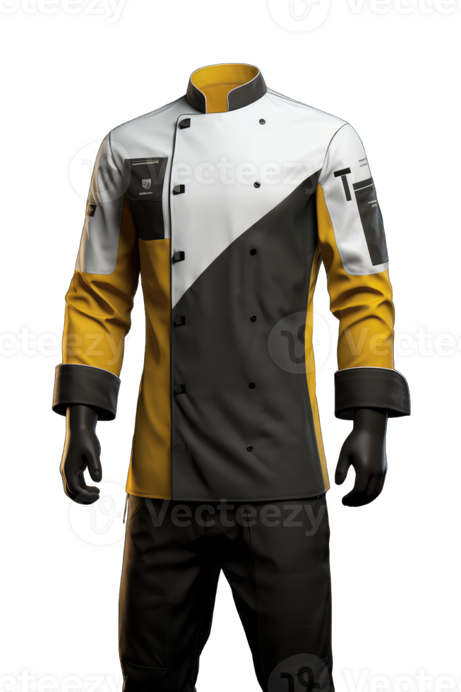 Chef jacket mockup, front view, 3d rendering. Empty cotton master protect overcoat mock up , isolated. Clear service or chief clothe barathea mokcup template, AI Generated png