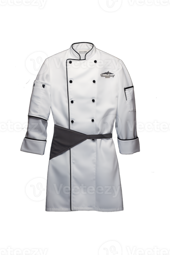 Chef jacket mockup, front view, 3d rendering. Empty cotton master protect overcoat mock up , isolated. Clear service or chief clothe barathea mokcup template, AI Generated png