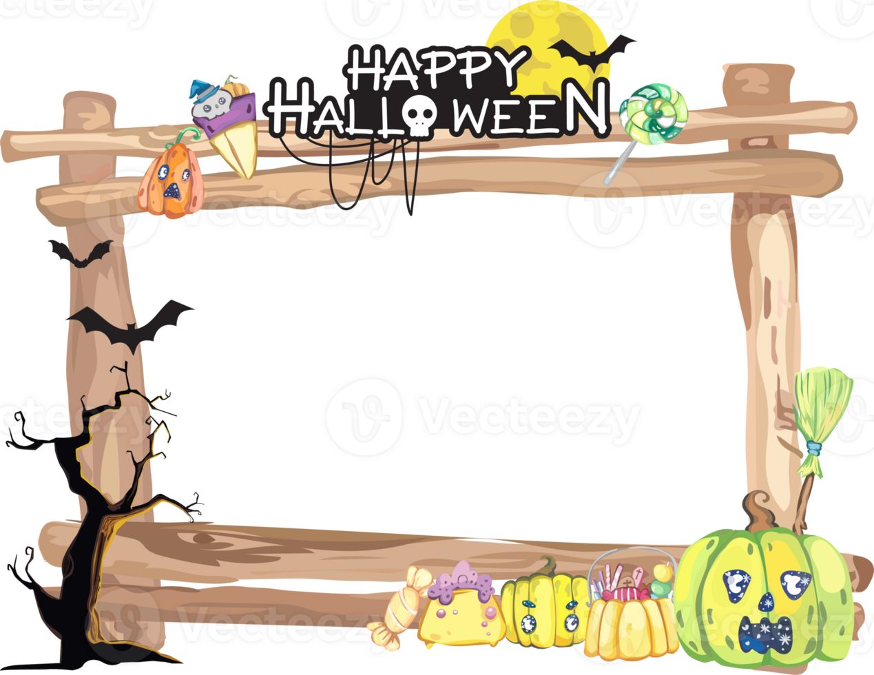 Halloween scary frame on transparent background. png