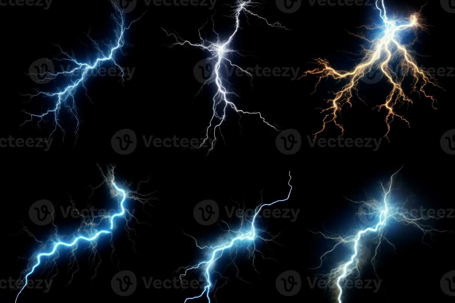 Thunder set on dark background. Ai generated. photo