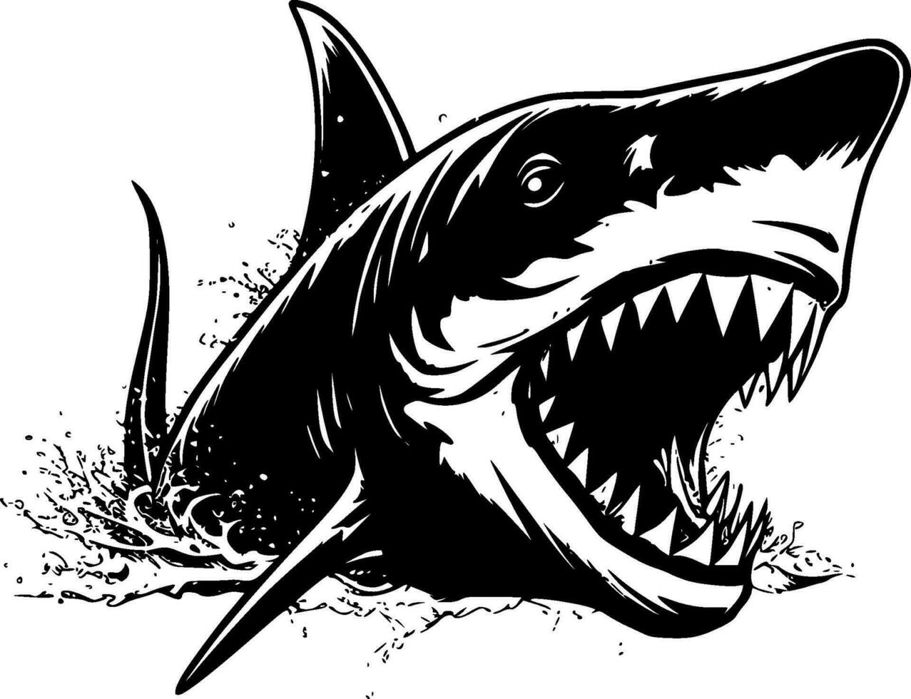 Shark, Black and White Vector illustration