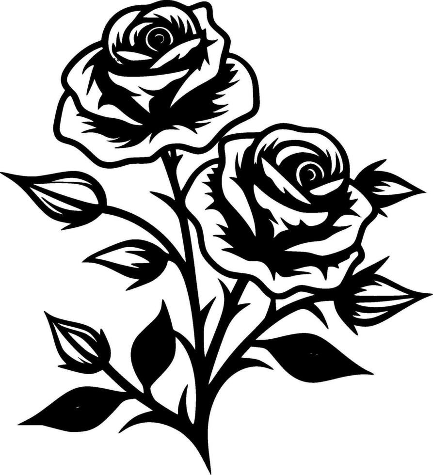 Roses - Black and White Isolated Icon - Vector illustration