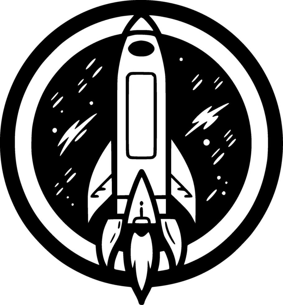 Rocket, Black and White Vector illustration