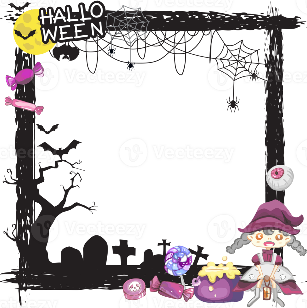 Halloween scary frame on transparent background. png