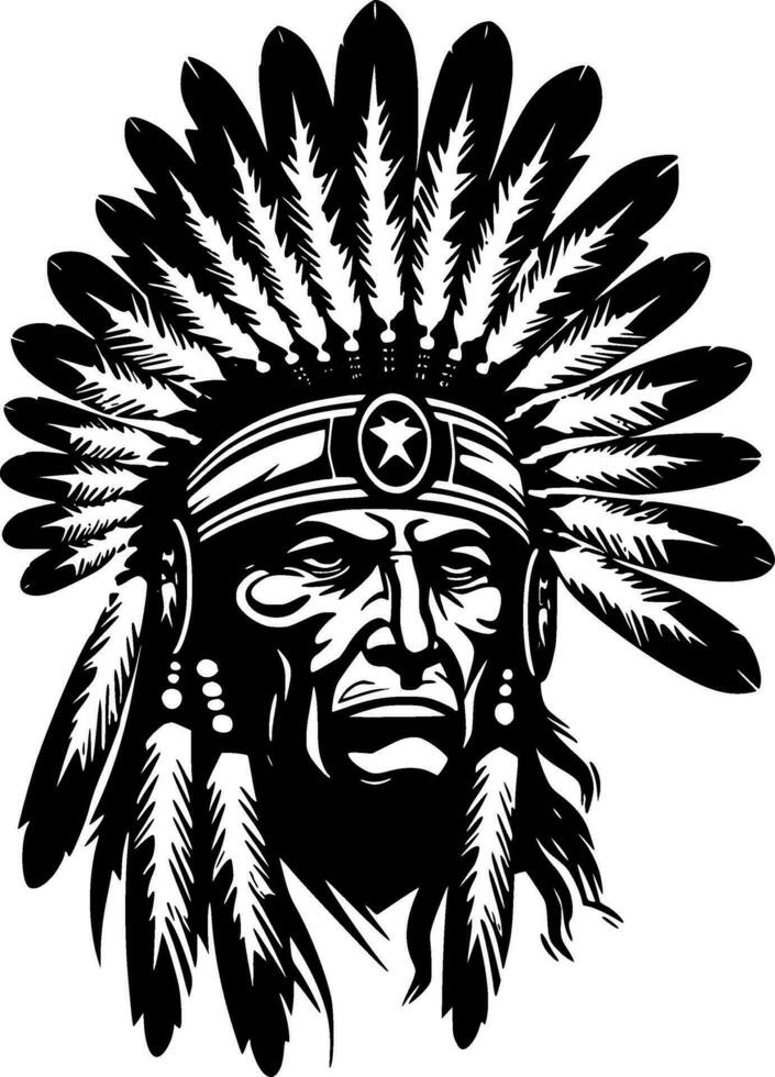 Indian Chief - Black and White Isolated Icon - Vector illustration