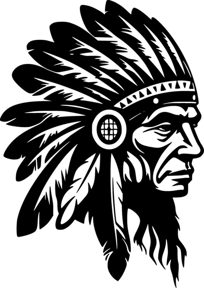 Indian Chief, Black and White Vector illustration