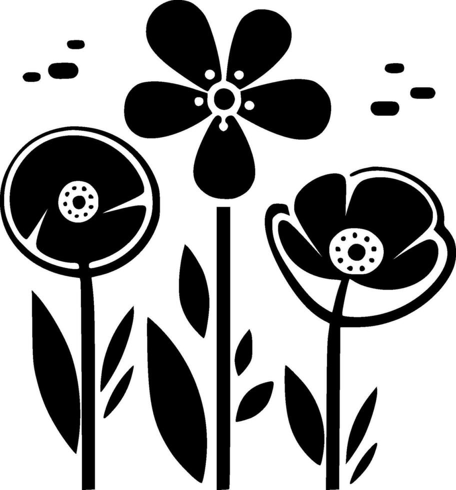 Flowers - Black and White Isolated Icon - Vector illustration