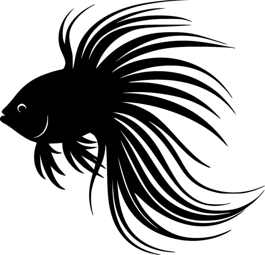 Betta Fish - Black and White Isolated Icon - Vector illustration