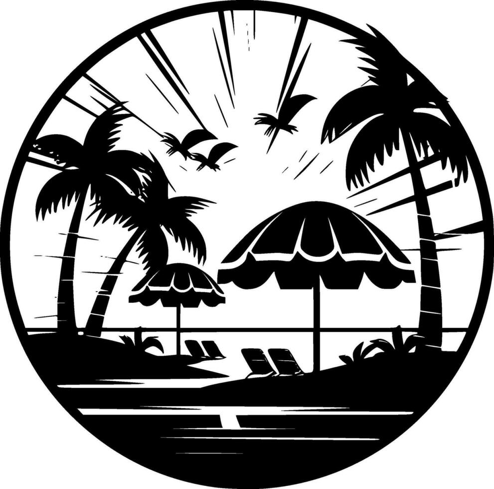 playa - negro y blanco aislado icono - vector ilustración