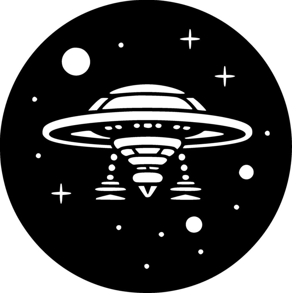 UFO - Black and White Isolated Icon - Vector illustration