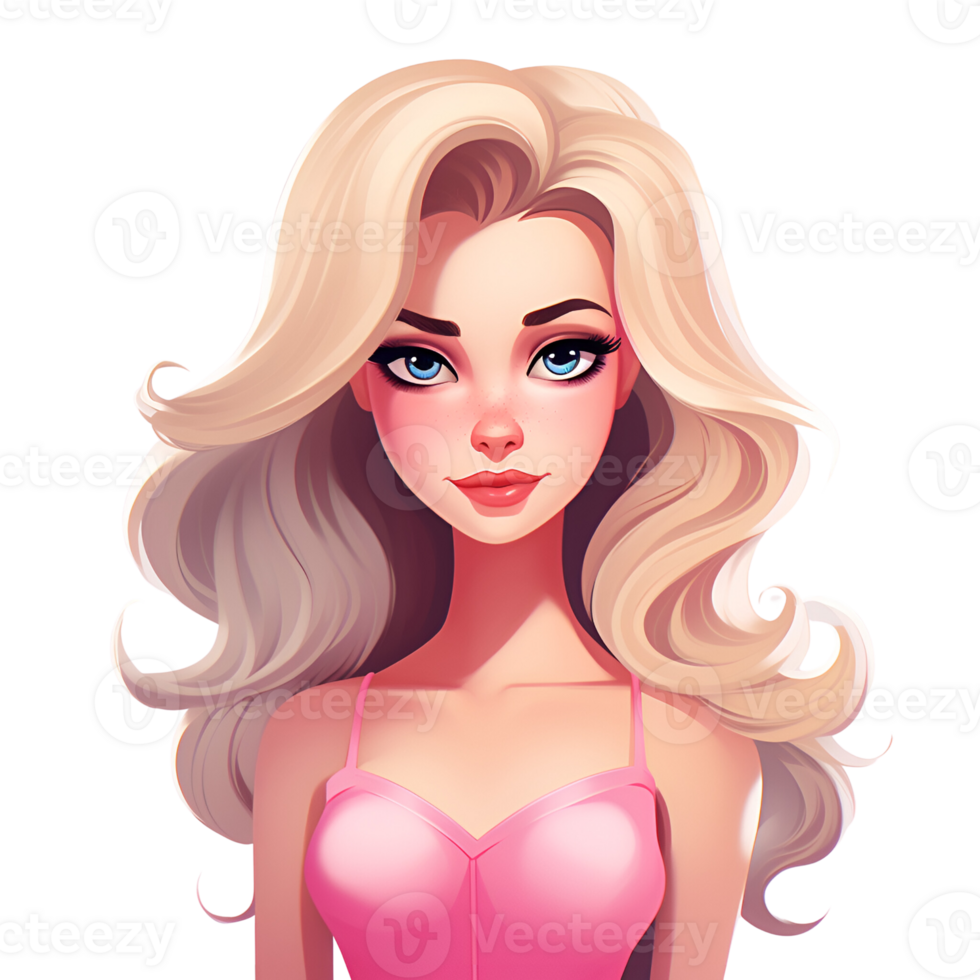 Artistic Style Cartoon Pretty Girl Beautiful Lady Painting Drawing No Background Perfect for Print on Demand Merchandise AI Generative png