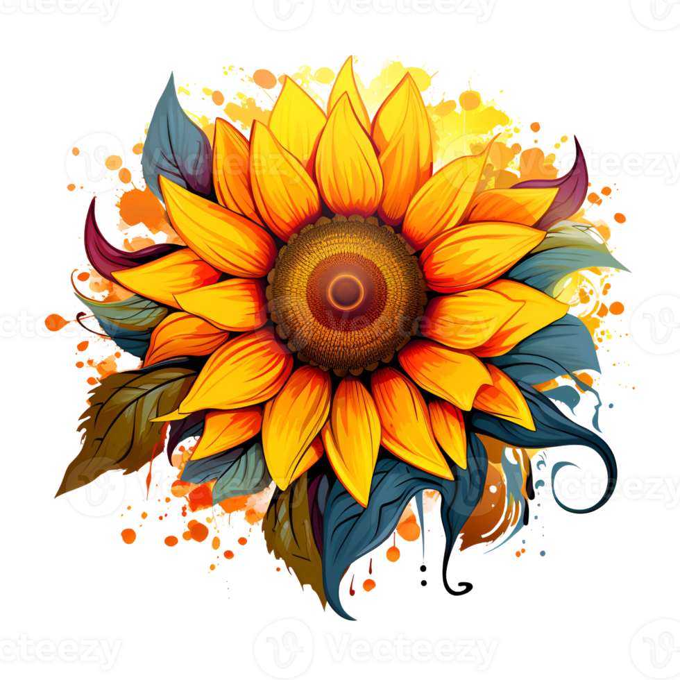Sunflower Fainting Drawing Cartoon Artistic Style No Background Perfect for Print on Demand Merchandise AI Generative png