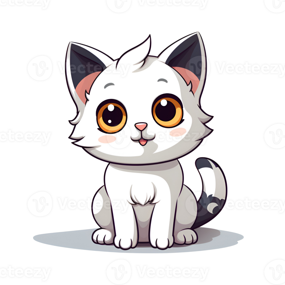 Cartoon Style Cute Kitty Cat No Background Appliable to any context Perfect for Print on Demand Merchandise AI Generative png