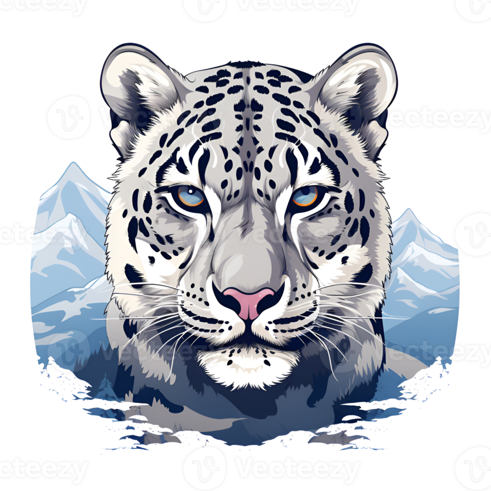 Artistic Style Snow Leopard Cartoon Snow Leopard No Background Perfect for Print on Demand AI Generative png