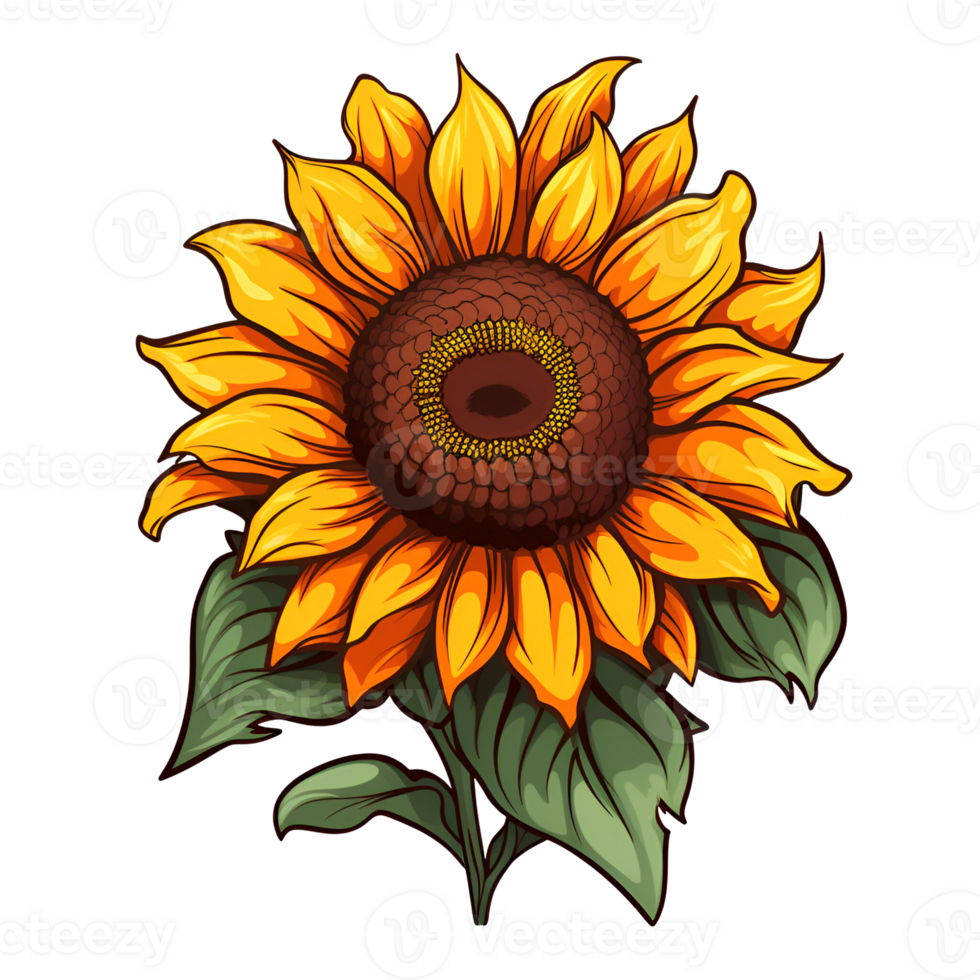 Sunflower Fainting Drawing Cartoon Artistic Style No Background Perfect for Print on Demand Merchandise AI Generative png