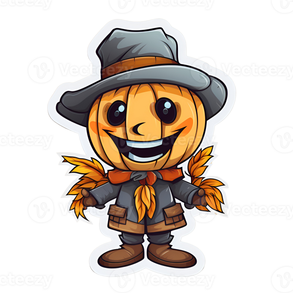 Cartoon Style Halloween Scarecrow Strawman Pumpkin Monster No Background Transparent Background Applicable to any Context Perfect for Print on Demand Merchandise AI Generative png