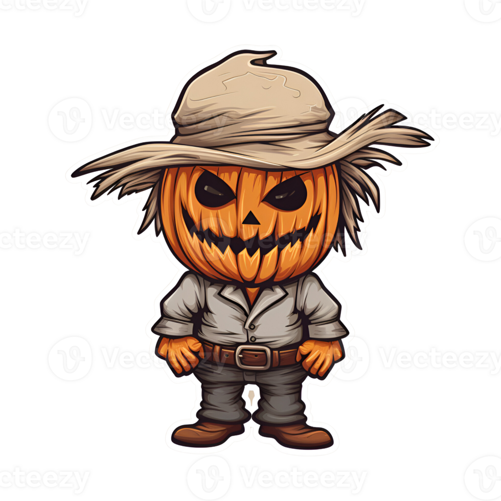 Cartoon Style Halloween Scarecrow Strawman Pumpkin Monster No Background Transparent Background Applicable to any Context Perfect for Print on Demand Merchandise AI Generative png