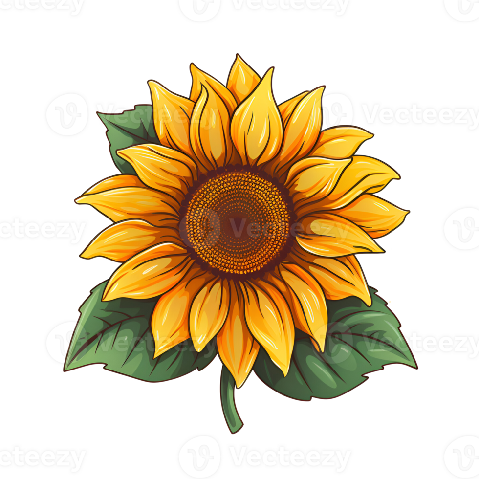 Sunflower Fainting Drawing Cartoon Artistic Style No Background Perfect for Print on Demand Merchandise AI Generative png