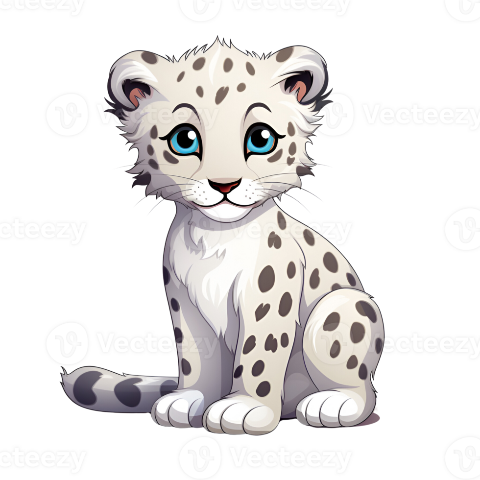 Artistic Style Snow Leopard Cartoon Snow Leopard No Background Perfect for Print on Demand AI Generative png
