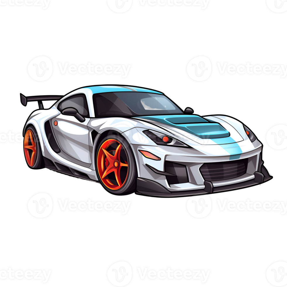 Cartoon Style Race Cars Painting Drawing No Background Perfect for Print on Demand Merchandise AI Generative png