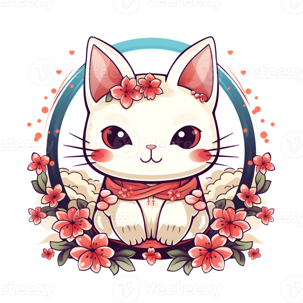 Cartoon Style Cute Kitty Cat No Background Appliable to any context Perfect for Print on Demand Merchandise AI Generative png