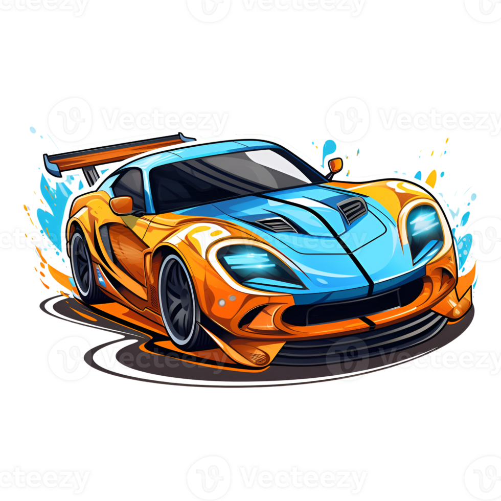 Cartoon Style Race Cars Painting Drawing No Background Perfect for Print on Demand Merchandise AI Generative png