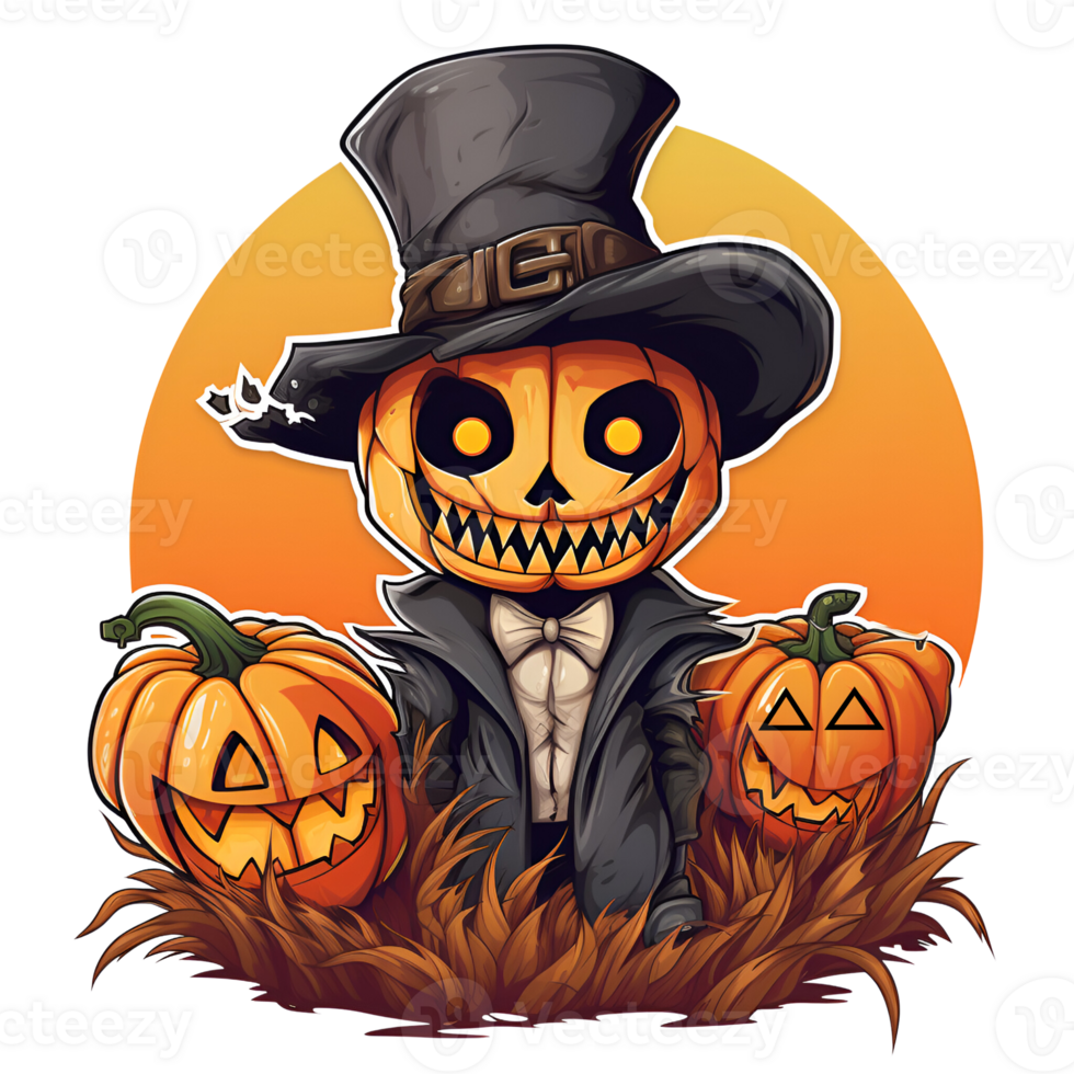 Cartoon Style Halloween Scarecrow Strawman Pumpkin Monster No Background Transparent Background Applicable to any Context Perfect for Print on Demand Merchandise AI Generative png