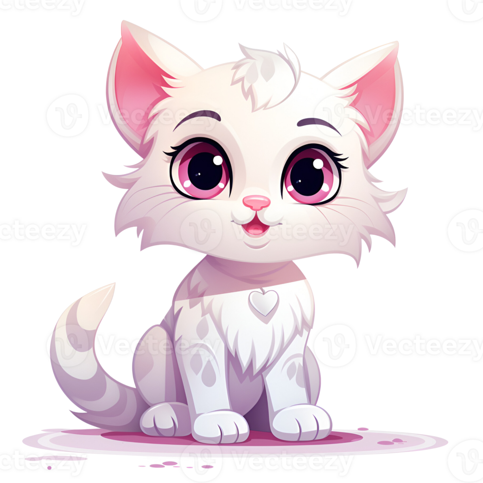 Cartoon Style Cute Kitty Cat No Background Appliable to any context Perfect for Print on Demand Merchandise AI Generative png