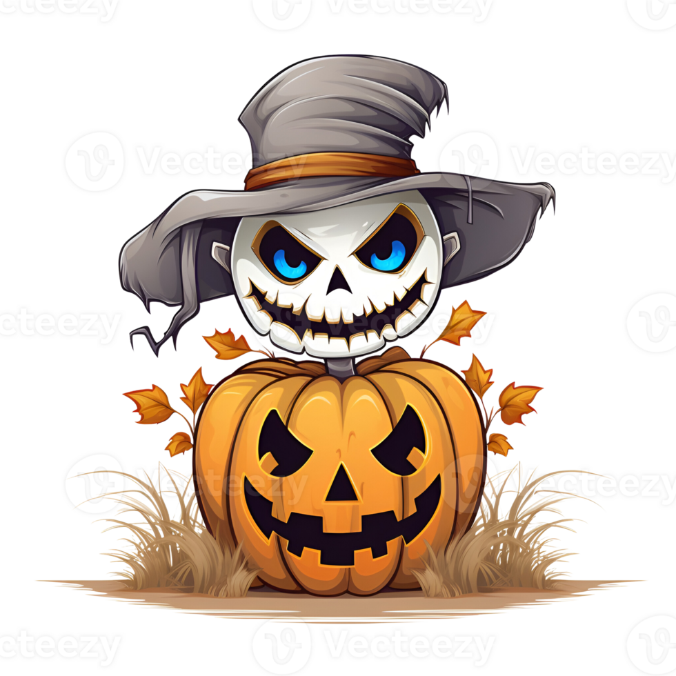 Cartoon Style Halloween Scarecrow Strawman Pumpkin Monster No Background Transparent Background Applicable to any Context Perfect for Print on Demand Merchandise AI Generative png