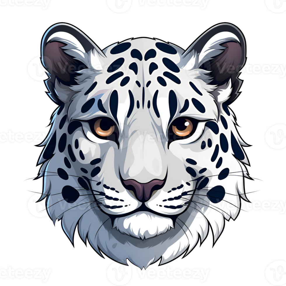 Artistic Style Snow Leopard Cartoon Snow Leopard No Background Perfect for Print on Demand AI Generative png