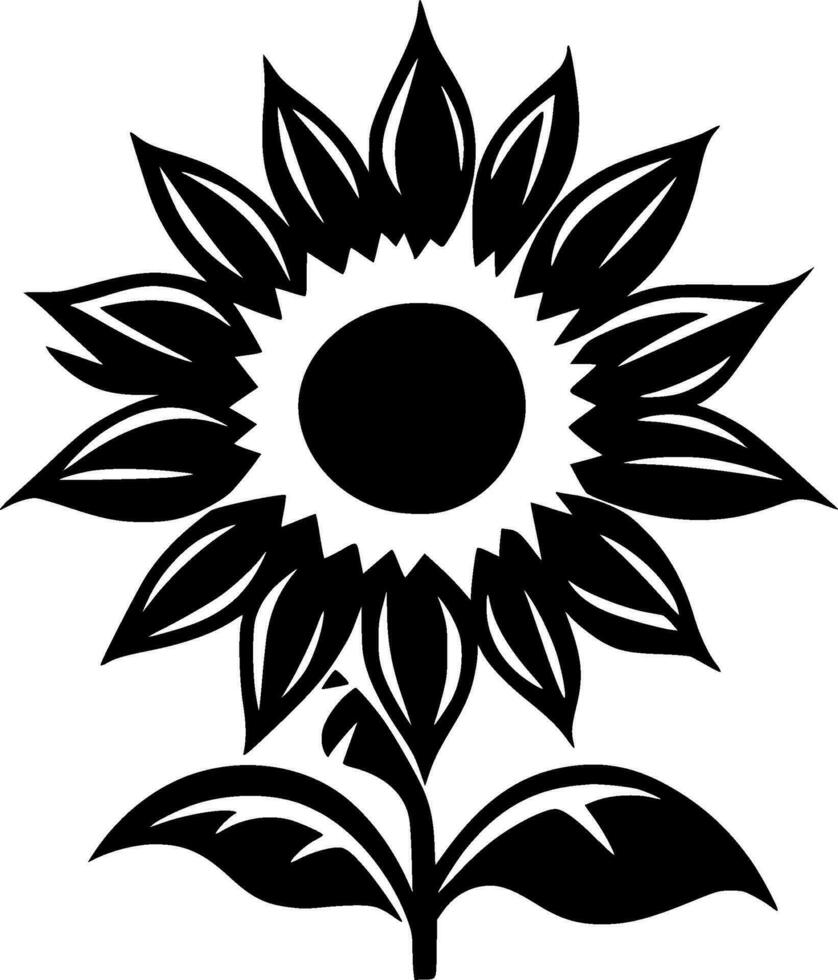 Sunflower, Black and White Vector illustration