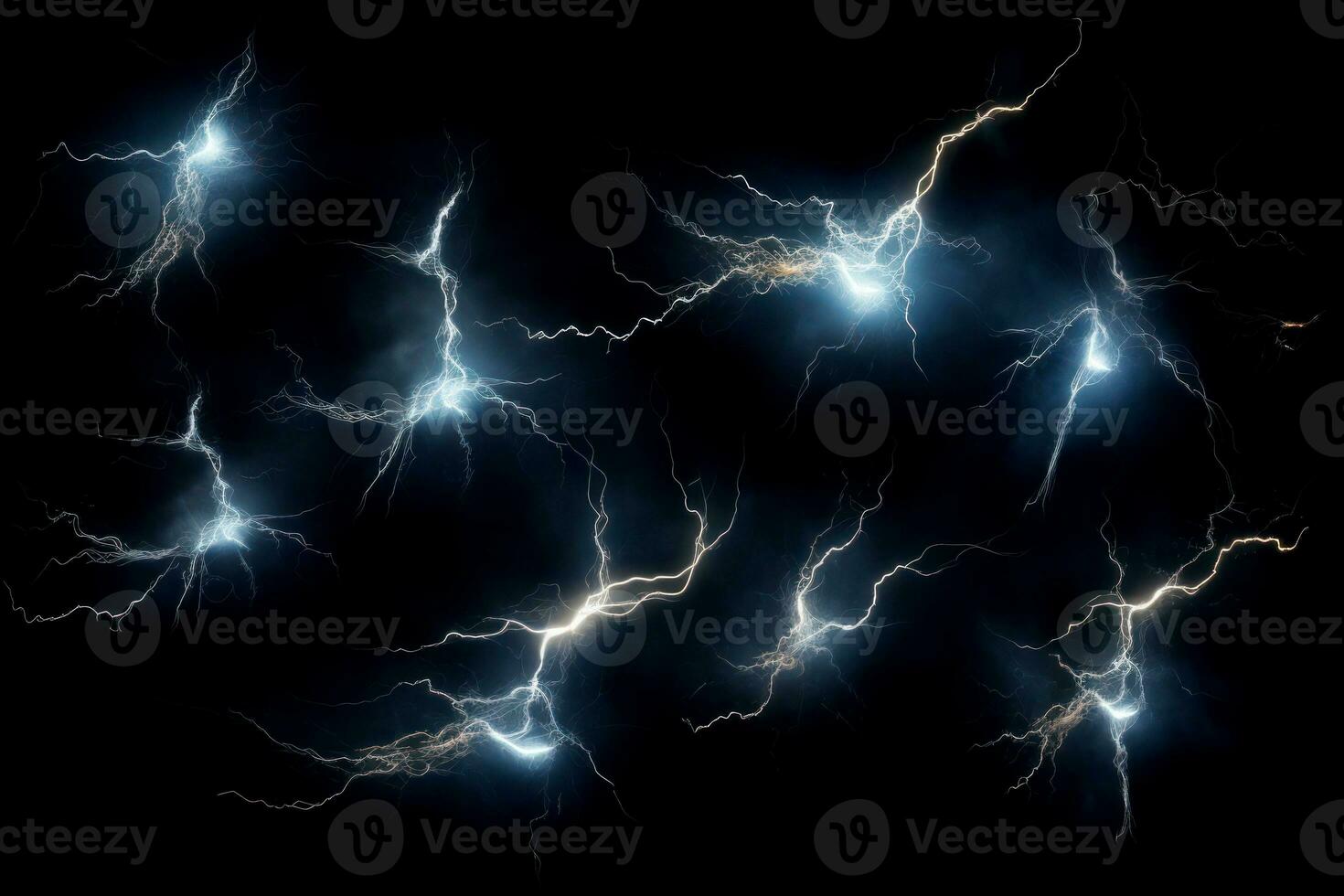 Thunder set on dark background. Ai generated. photo