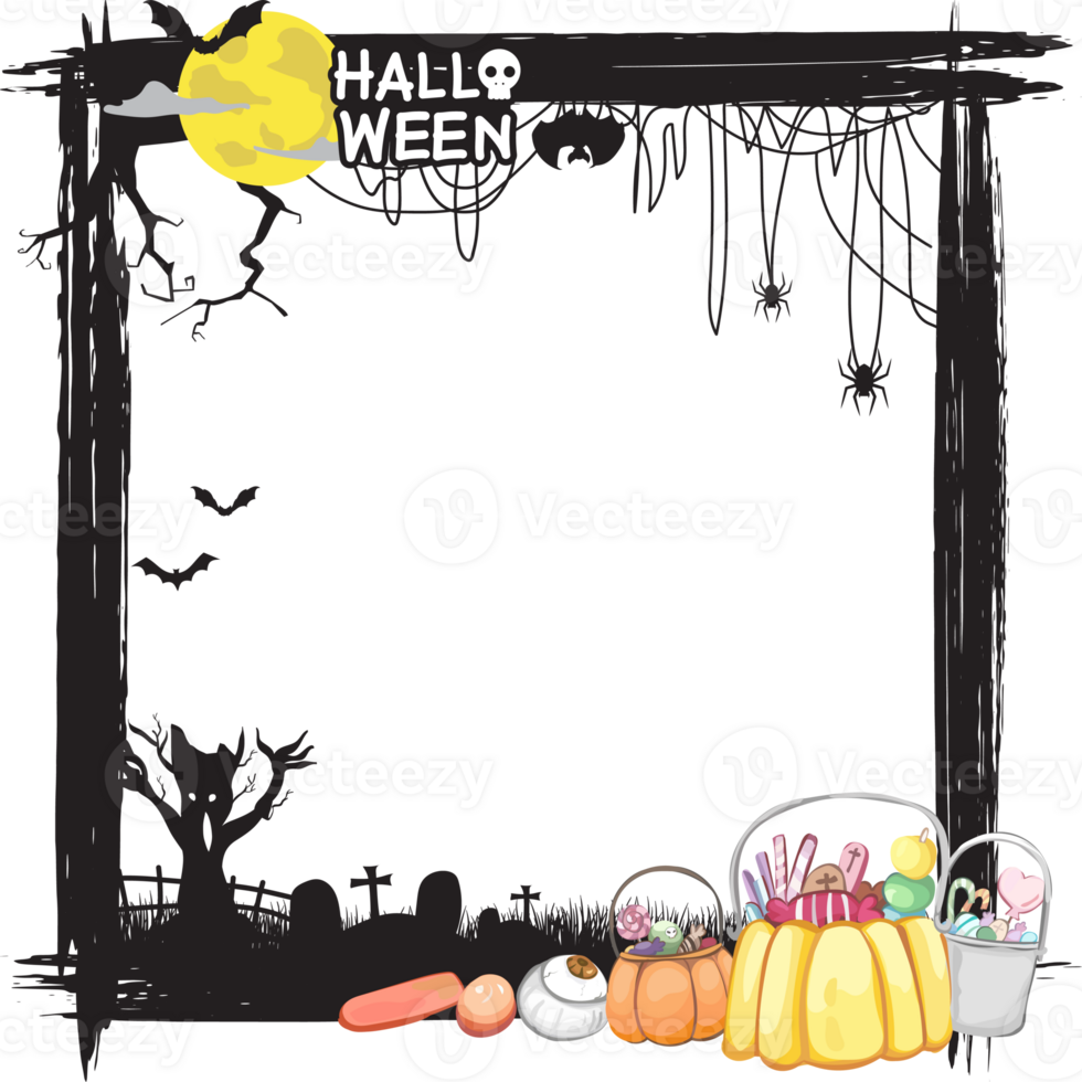 Halloween scary frame on transparent background. png