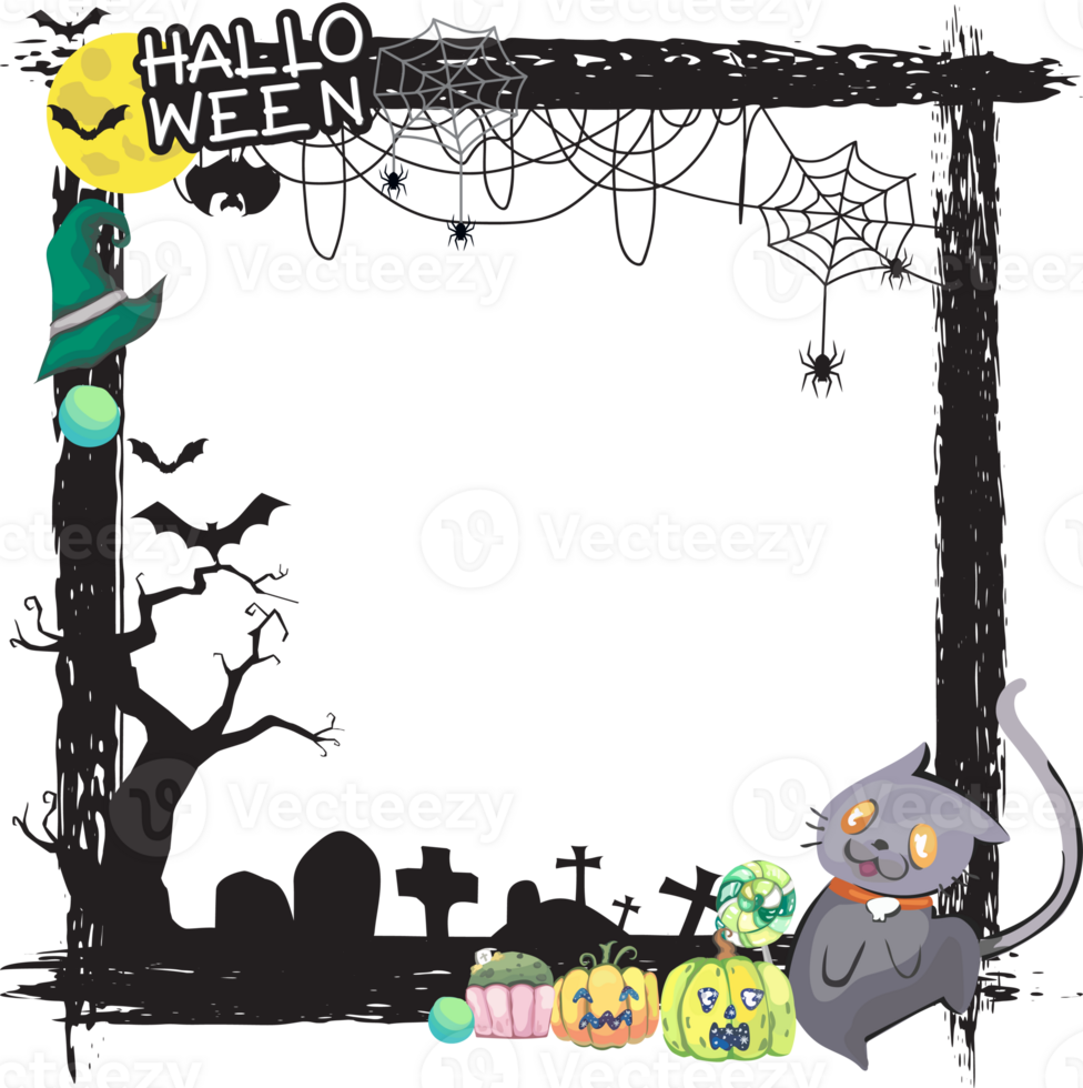 Halloween scary frame on transparent background. png