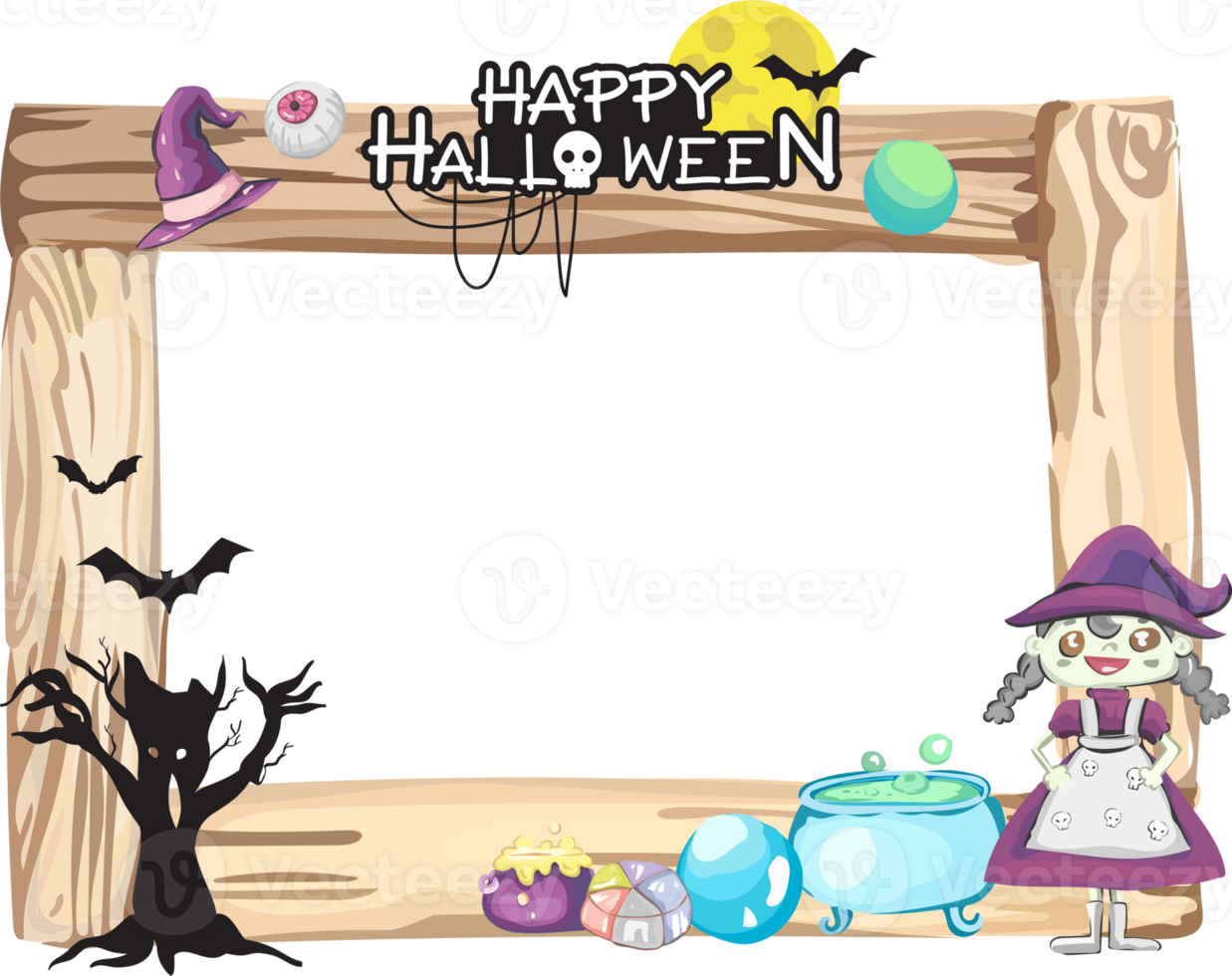 Halloween scary frame on transparent background. png