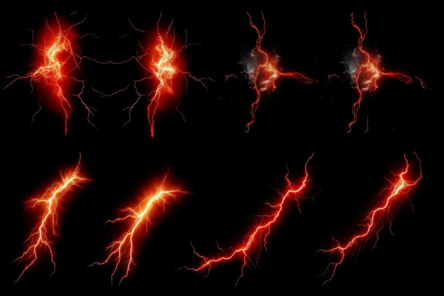 Thunder set on dark background. Ai generated. photo
