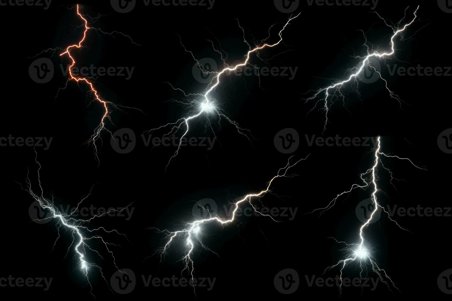 Thunder set on dark background. Ai generated. photo