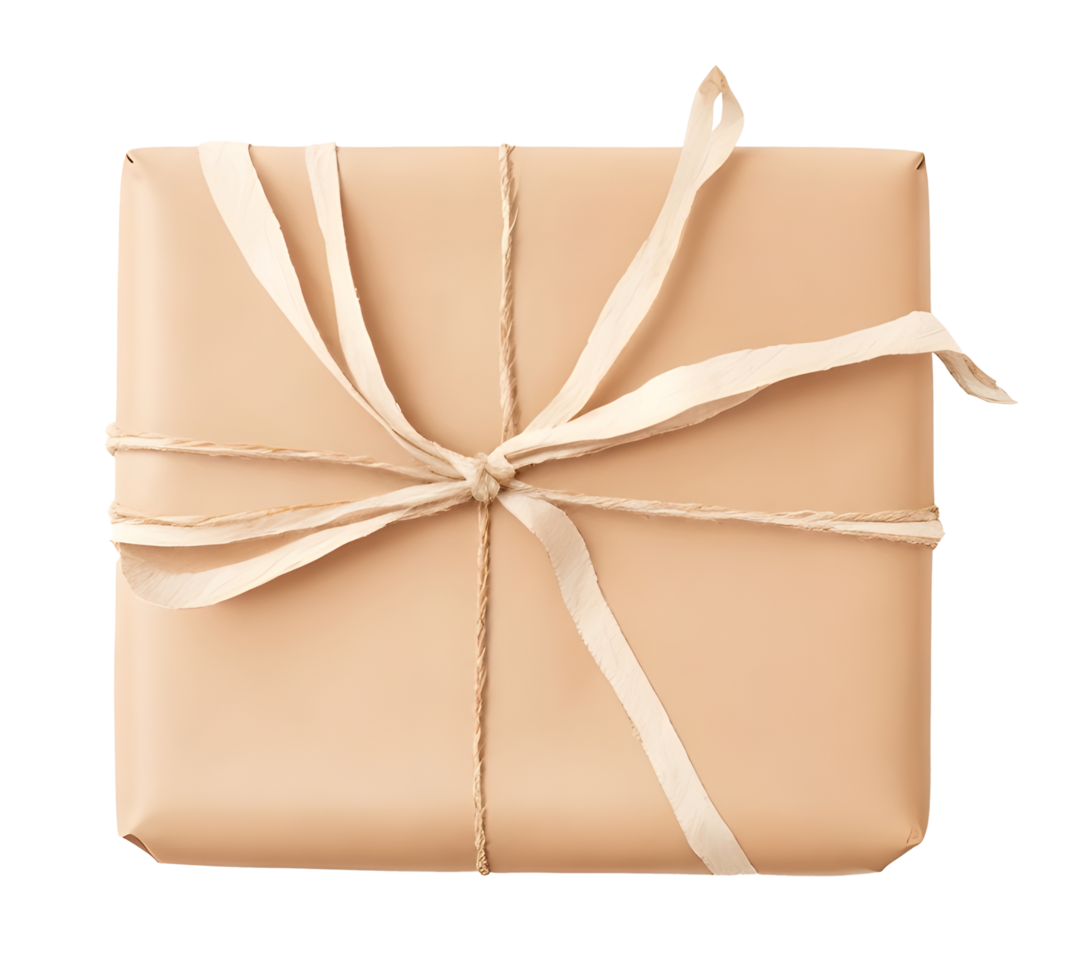 Vintage brown Gift wrapping paper with ribbon rope and parcels box on transparent. AI Generated png