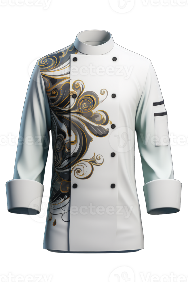 Chef jacket mockup, front view, 3d rendering. Empty cotton master protect overcoat mock up , isolated. Clear service or chief clothe barathea mokcup template, AI Generated png