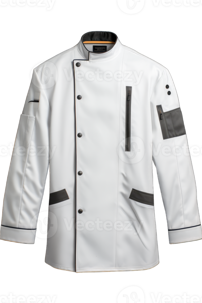 Chef jacket mockup, front view, 3d rendering. Empty cotton master protect overcoat mock up , isolated. Clear service or chief clothe barathea mokcup template, AI Generated png