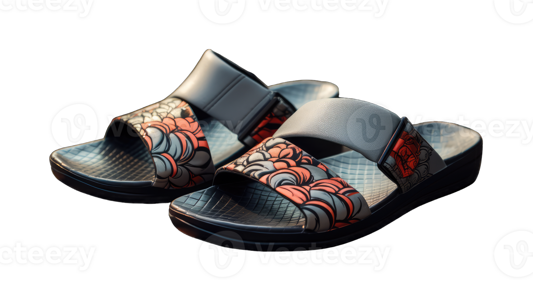 Red and black Casual Style leather Sandal with white background and copy space for text and logo, AI Generated png