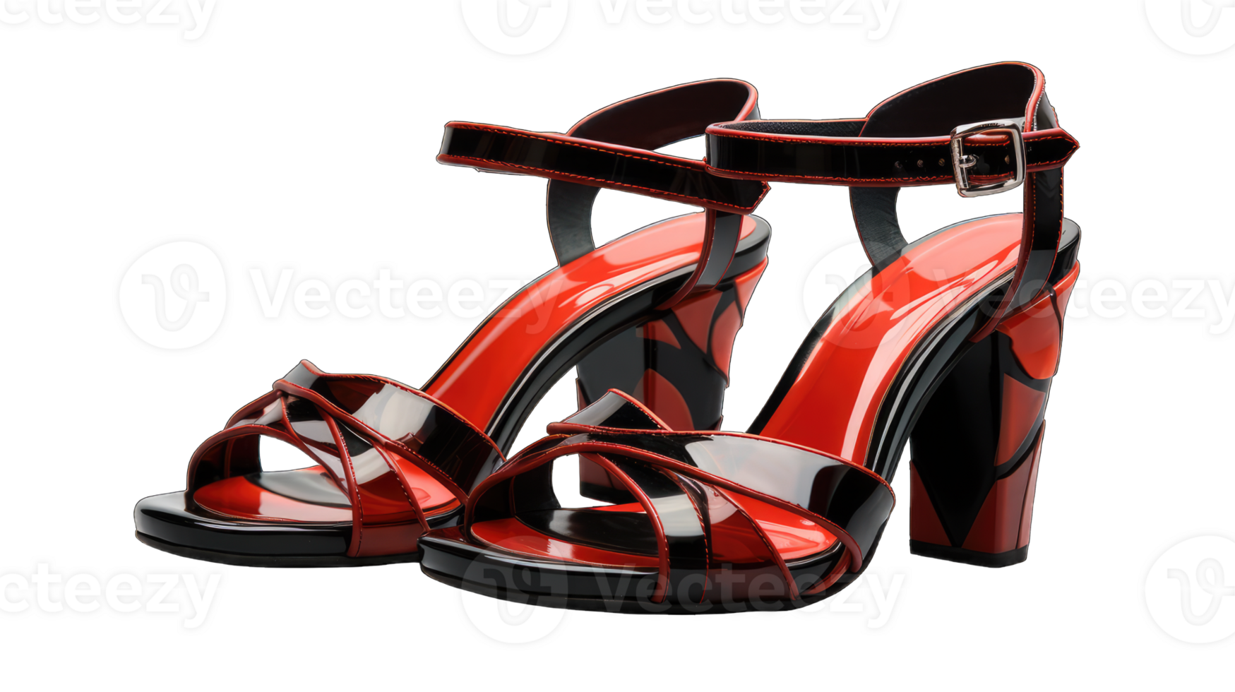 Red and black Casual Style leather Sandal with white background and copy space for text and logo, AI Generated png
