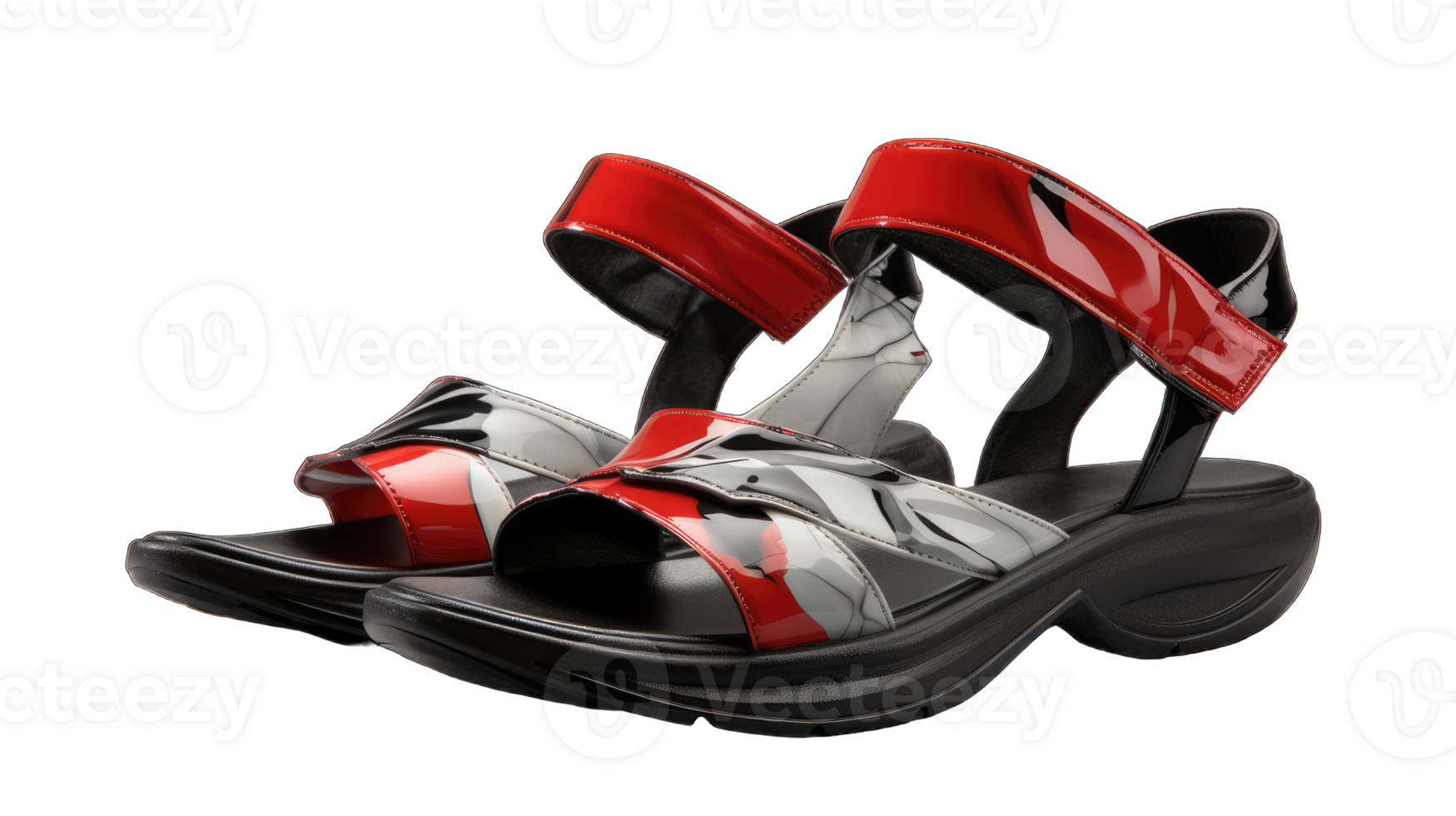 Red and black Casual Style leather Sandal with white background and copy space for text and logo, AI Generated png